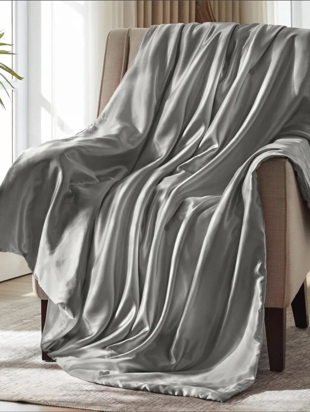 LuxSilk Silver Satin Throw Blanket